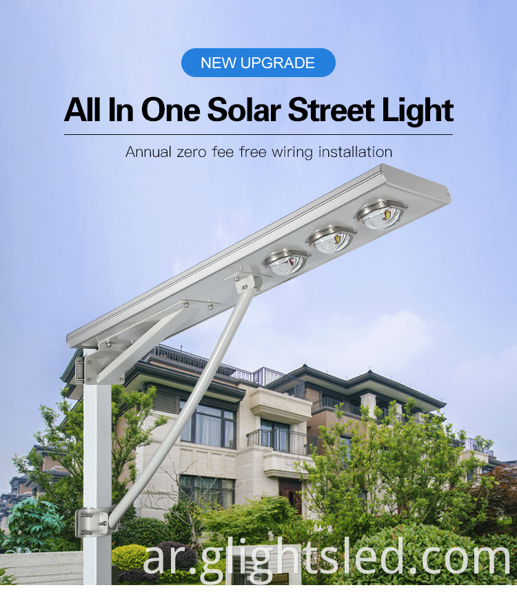 ارتفاع Lumen IP65 50watt 100watt 150watt 200watt COB متكامل الكل في مصباح شارع Solar Street LED واحد